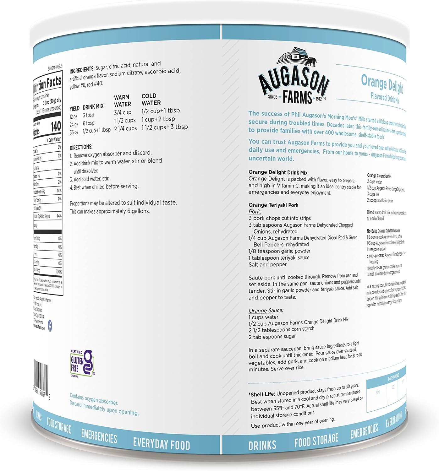 Augason Farms Orange Delight Drink Mix 5 lb. 11 oz& 5-90620 Country Fresh 100% Real Instant Nonfat Dry Milk, 1 lb, 13 oz. - Image 3